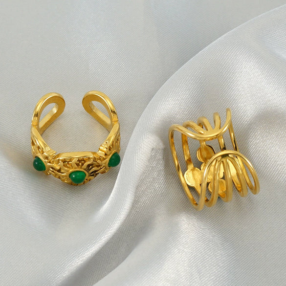 Wholesale Retro Stainless Steel Ring Electroplated With 18K Gold Inlaid With Peacock Geometric Style Unisex Jewelry