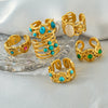 Wholesale Retro Stainless Steel Ring Electroplated With 18K Gold Inlaid With Peacock Geometric Style Unisex Jewelry
