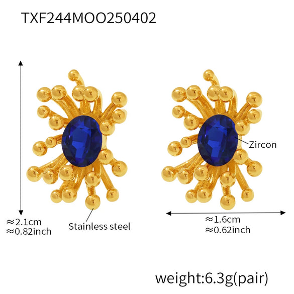 Wholesale Retro Stainless Steel Zircon Stamens Ring And Earrings Set With Electroplating
