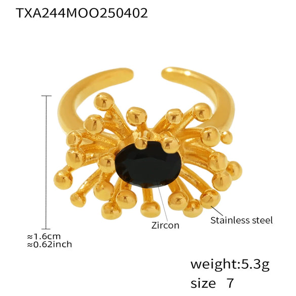 Wholesale Retro Stainless Steel Zircon Stamens Ring And Earrings Set With Electroplating