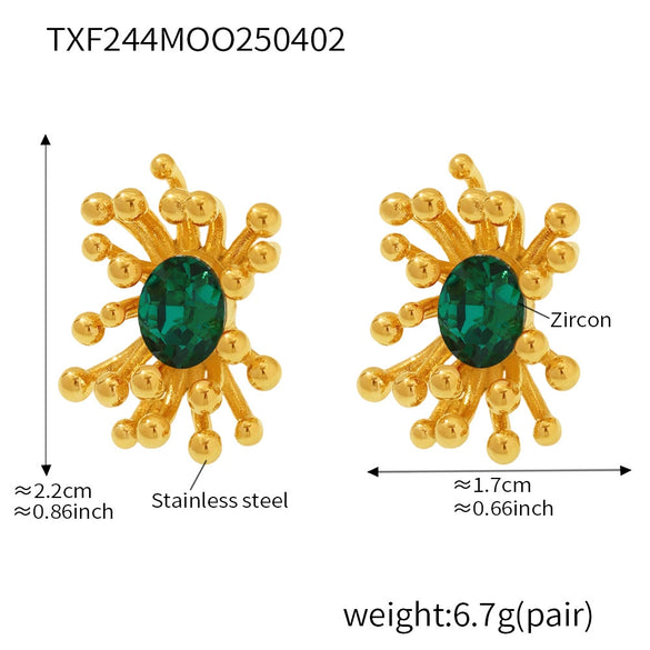 Wholesale Retro Stainless Steel Zircon Stamens Ring And Earrings Set With Electroplating
