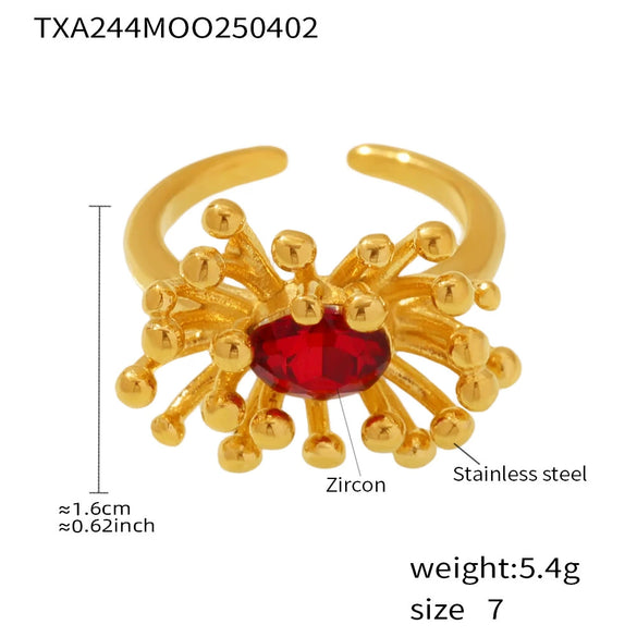 Wholesale Retro Stainless Steel Zircon Stamens Ring And Earrings Set With Electroplating
