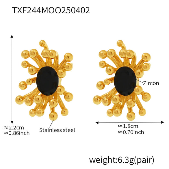 Wholesale Retro Stainless Steel Zircon Stamens Ring And Earrings Set With Electroplating