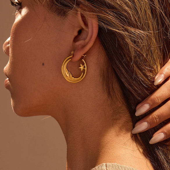 Wholesale Retro Star Geometric Stainless Steel Electroplated Hollow Earrings For Women