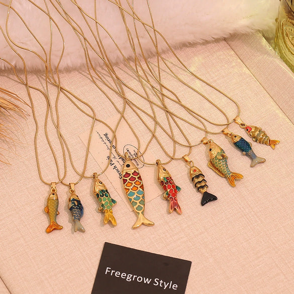 Wholesale Retro Stereo Koi Animal Zodiac Pattern Stainless Steel Pendant Necklace Accessories
