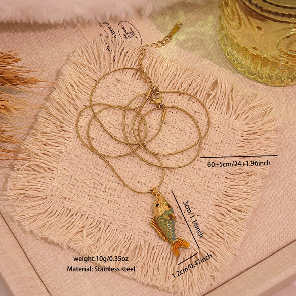 Wholesale Retro Stereo Koi Animal Zodiac Pattern Stainless Steel Pendant Necklace Accessories