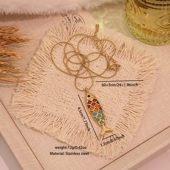 Wholesale Retro Stereo Koi Animal Zodiac Pattern Stainless Steel Pendant Necklace Accessories