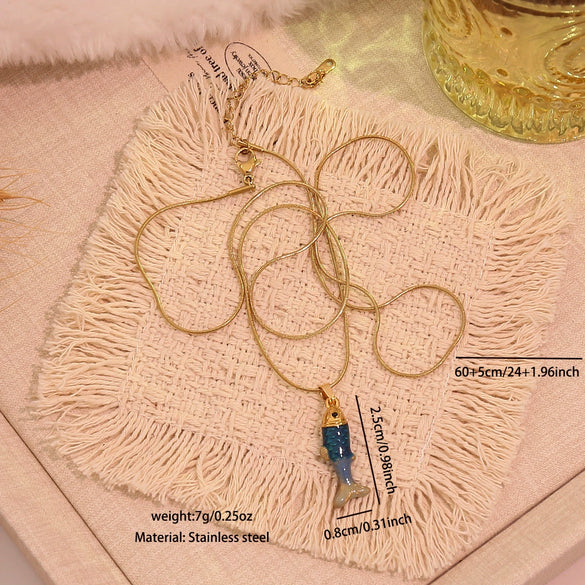 Wholesale Retro Stereo Koi Animal Zodiac Pattern Stainless Steel Pendant Necklace Accessories
