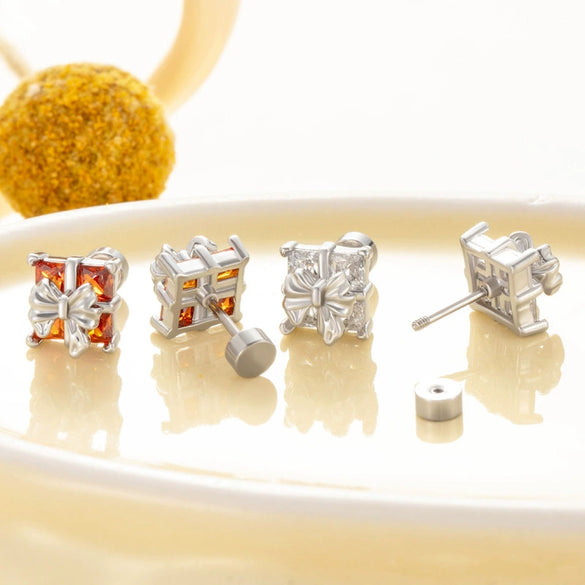 Wholesale Retro Style Bow Shape Zirconia Metal Earrings