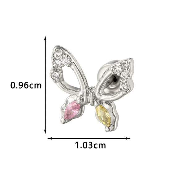 Wholesale Retro Style Butterfly Shaped Micropaved Zircon Titanium Steel Piercing Jewelry For Women