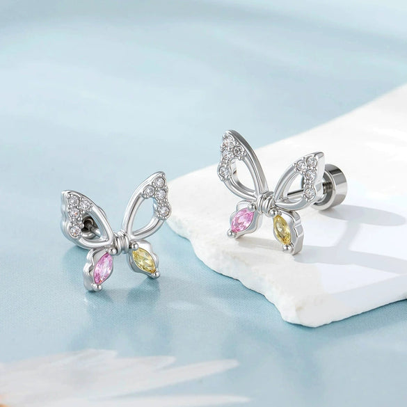Wholesale Retro Style Butterfly Shaped Micropaved Zircon Titanium Steel Piercing Jewelry For Women