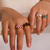 Wholesale Retro Style Color Oil Drop Daisy Ring Stainless Steel 18K Furnace Vacuum Plated
