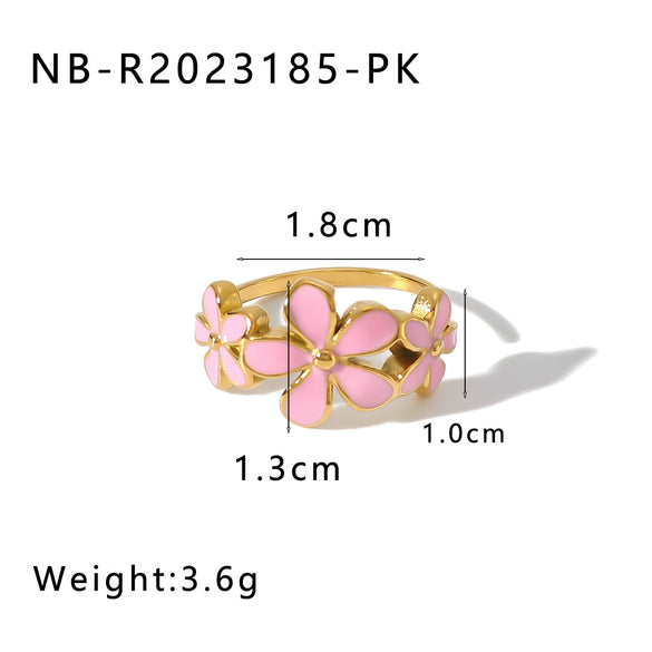Wholesale Retro Style Color Oil Drop Daisy Ring Stainless Steel 18K Furnace Vacuum Plated