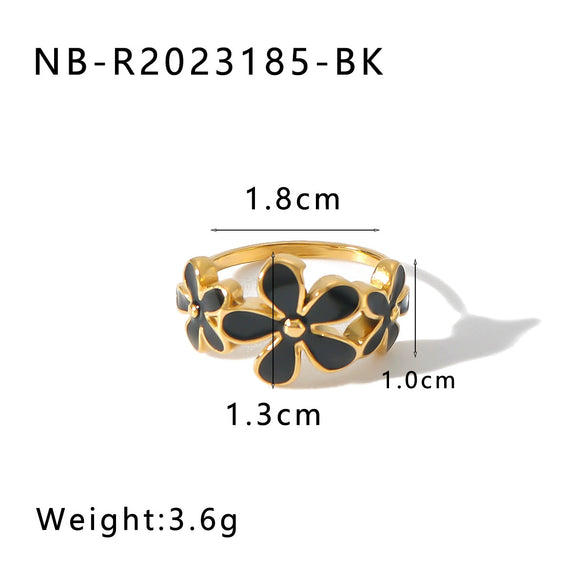 Wholesale Retro Style Color Oil Drop Daisy Ring Stainless Steel 18K Furnace Vacuum Plated