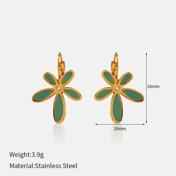 Wholesale Retro Style Flower Shape Dripping Oil Stainless Steel Petal Earrings For Women