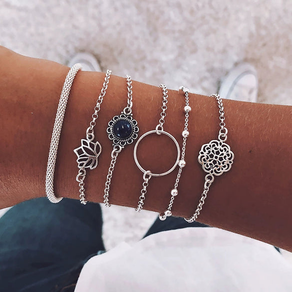 Wholesale Retro Style Geometric Alloy Bracelet Set With Electroplating Processing