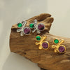 Wholesale Retro Style Geometric 316L Stainless Steel 18K Gold Plated Ruby Inlaid Earrings