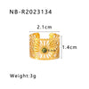 Wholesale Retro Style Opening Adjustable Ring In Stainless Steel With 18K Furnace Vacuum Plated Geometric Pattern And Inlaid Natural Tiger Eye Stone