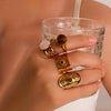 Wholesale Retro Style Opening Adjustable Ring In Stainless Steel With 18K Furnace Vacuum Plated Geometric Pattern And Inlaid Natural Tiger Eye Stone