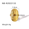 Wholesale Retro Style Opening Adjustable Ring In Stainless Steel With 18K Furnace Vacuum Plated Geometric Pattern And Inlaid Natural Tiger Eye Stone
