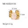 Wholesale Retro Style Opening Adjustable Ring In Stainless Steel With 18K Furnace Vacuum Plated Geometric Pattern And Inlaid Natural Tiger Eye Stone