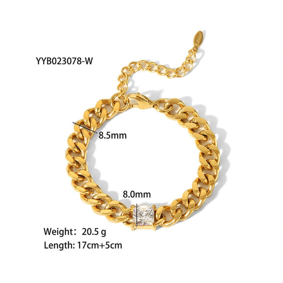 Wholesale Retro Style Stainless Steel And Titanium Steel Necklace And Bracelet With White Stone Inlay Geometric And Heart Pattern Zircon Treatment Snake Bone Chain Unisex