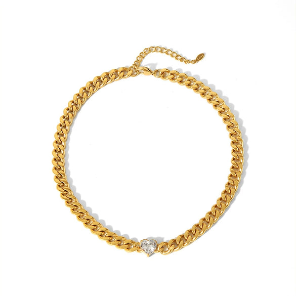Wholesale Retro Style Stainless Steel And Titanium Steel Necklace And Bracelet With White Stone Inlay Geometric And Heart Pattern Zircon Treatment Snake Bone Chain Unisex