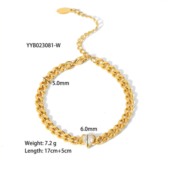 Wholesale Retro Style Stainless Steel And Titanium Steel Necklace And Bracelet With White Stone Inlay Geometric And Heart Pattern Zircon Treatment Snake Bone Chain Unisex