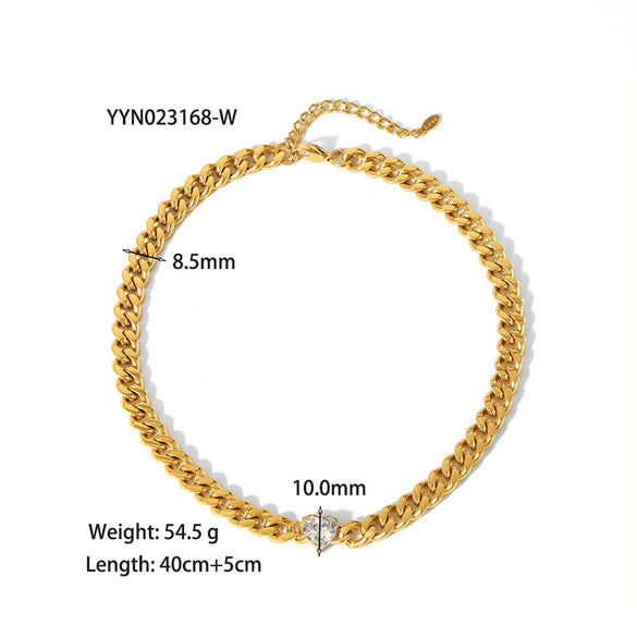 Wholesale Retro Style Stainless Steel And Titanium Steel Necklace And Bracelet With White Stone Inlay Geometric And Heart Pattern Zircon Treatment Snake Bone Chain Unisex