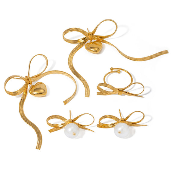 Wholesale Retro Style Stainless Steel Bow Love Earrings