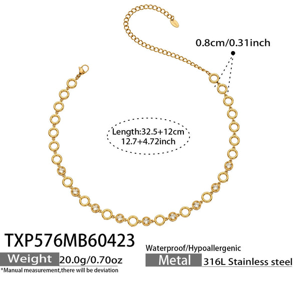 Wholesale Retro Style Stainless Steel Electroplated 18K Gold Clawset Zircon Necklace And Bracelet Set For Women