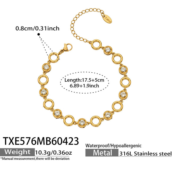 Wholesale Retro Style Stainless Steel Electroplated 18K Gold Clawset Zircon Necklace And Bracelet Set For Women