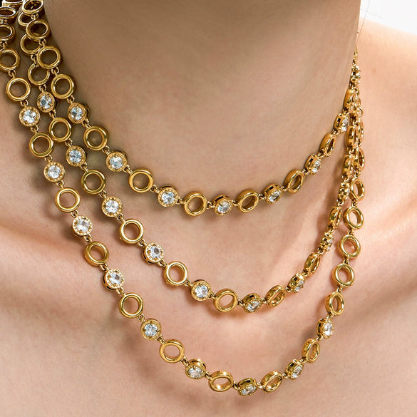 Wholesale Retro Style Stainless Steel Electroplated 18K Gold Clawset Zircon Necklace And Bracelet Set For Women