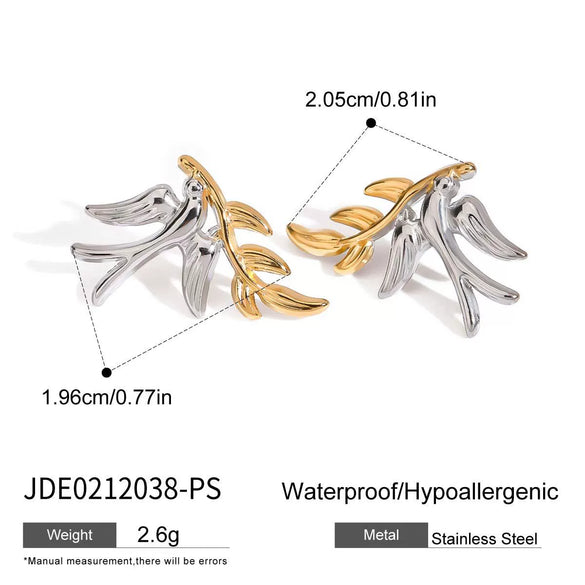 Wholesale Retro Style Stainless Steel Gold And Silver Color Matching Leaf Earrings