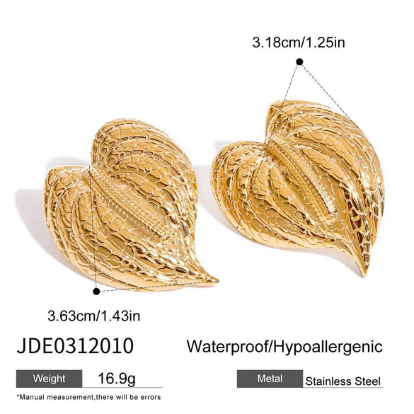 Wholesale Retro Style Stainless Steel Hammered Leaf Earrings For Women