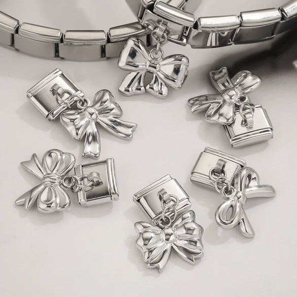 Wholesale Retro Style Stainless Steel Italian Module Bow Diy Spliced Bracelet With Electroplating Treatment