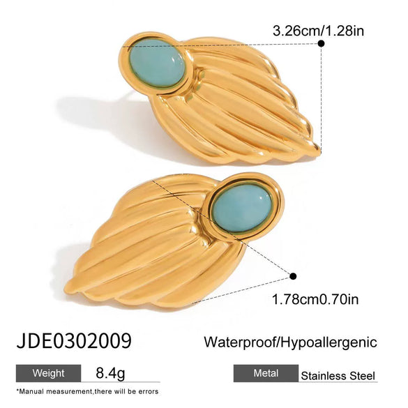 Wholesale Retro Style Stainless Steel Leaf Earrings With Blue Stone