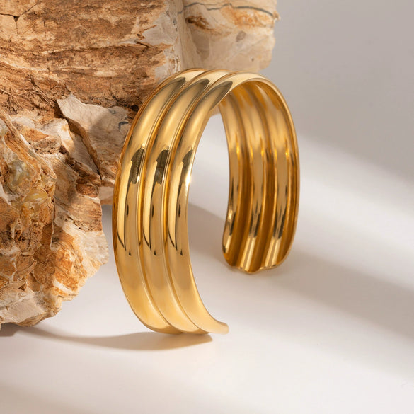 Wholesale Retro Style Stainless Steel Three Layer Tube Smooth Opening Electroplated Bracelet Jewelry