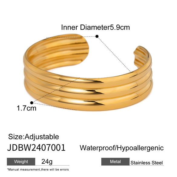 Wholesale Retro Style Stainless Steel Three Layer Tube Smooth Opening Electroplated Bracelet Jewelry