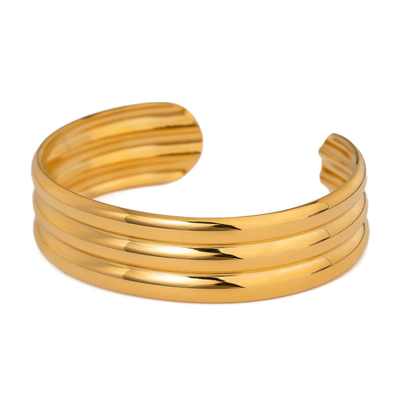 Wholesale Retro Style Stainless Steel Three Layer Tube Smooth Opening Electroplated Bracelet Jewelry