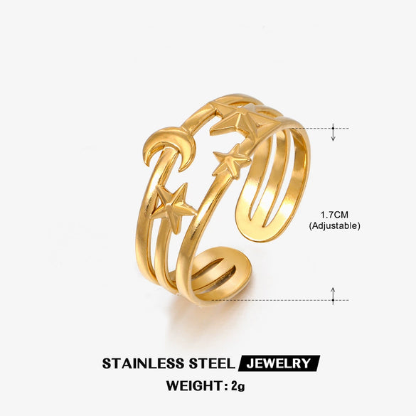 Wholesale Retro Style Star Stainless Steel Electroplated Ring For Women