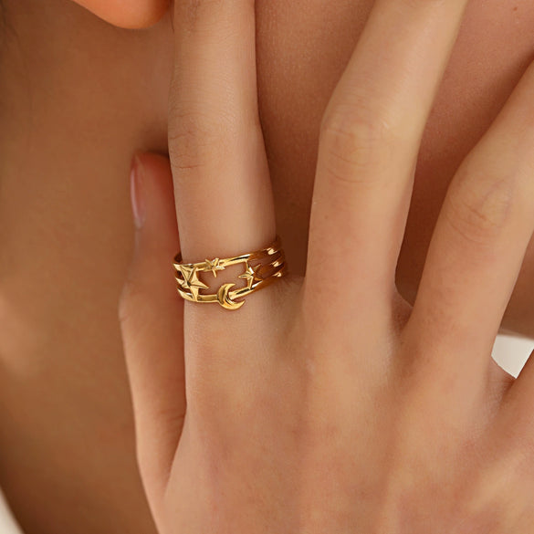 Wholesale Retro Style Star Stainless Steel Electroplated Ring For Women