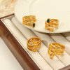 Wholesale Retro Style 316L Stainless Steel Gold Plated Open Ring With Dropshaped Zircon And Geometric Pattern For Women