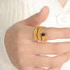Wholesale Retro Style 316L Stainless Steel Gold Plated Open Ring With Dropshaped Zircon And Geometric Pattern For Women