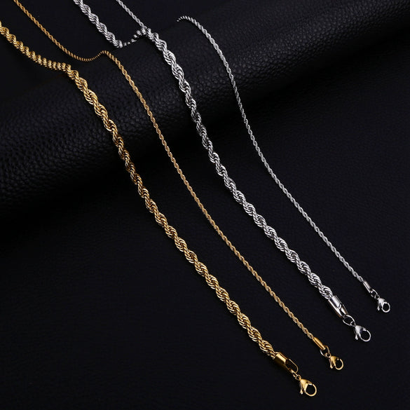 Wholesale Retro Style Twist Chain Stainless Steel Necklace With Bow Pattern And Furnace Vacuum Electroplated Treatment