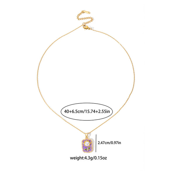 Wholesale Retro Sunflower Pearl Titanium Steel And Copper Necklace For Women With Enamel Electroplated Design And O Word Chain