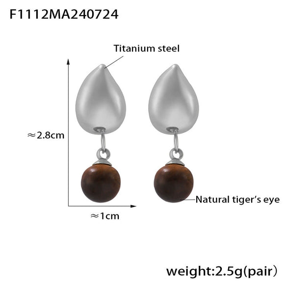 Wholesale Retro Tassel Geometric Natural Tiger Eye Earrings For Women Titanium Steel 18K Gold Plated