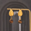 Wholesale Retro Tassel Geometric Natural Tiger Eye Earrings For Women Titanium Steel 18K Gold Plated