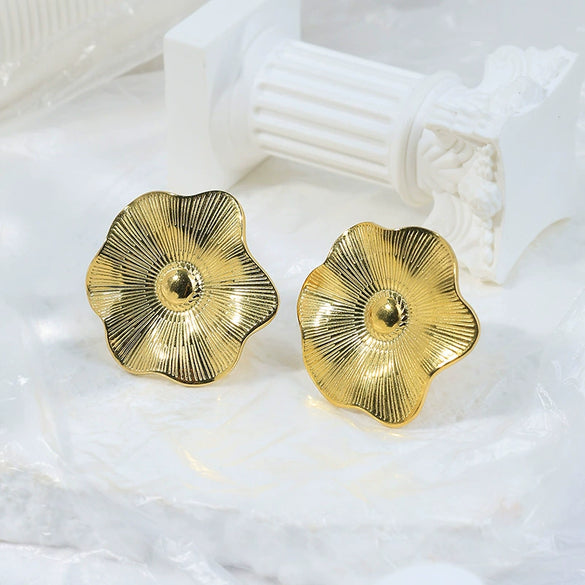Wholesale Retro Texture Fashion Unisex Stainless Steel Lotus Leaf Flower Opening Ring With Electroplating