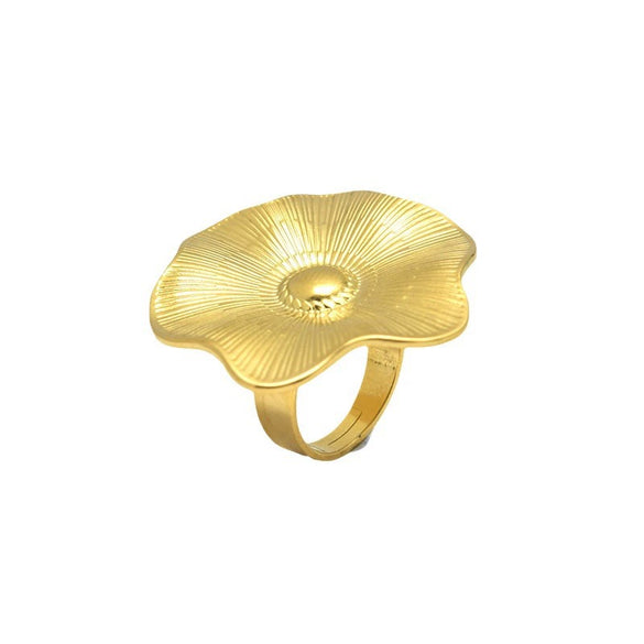 Wholesale Retro Texture Fashion Unisex Stainless Steel Lotus Leaf Flower Opening Ring With Electroplating